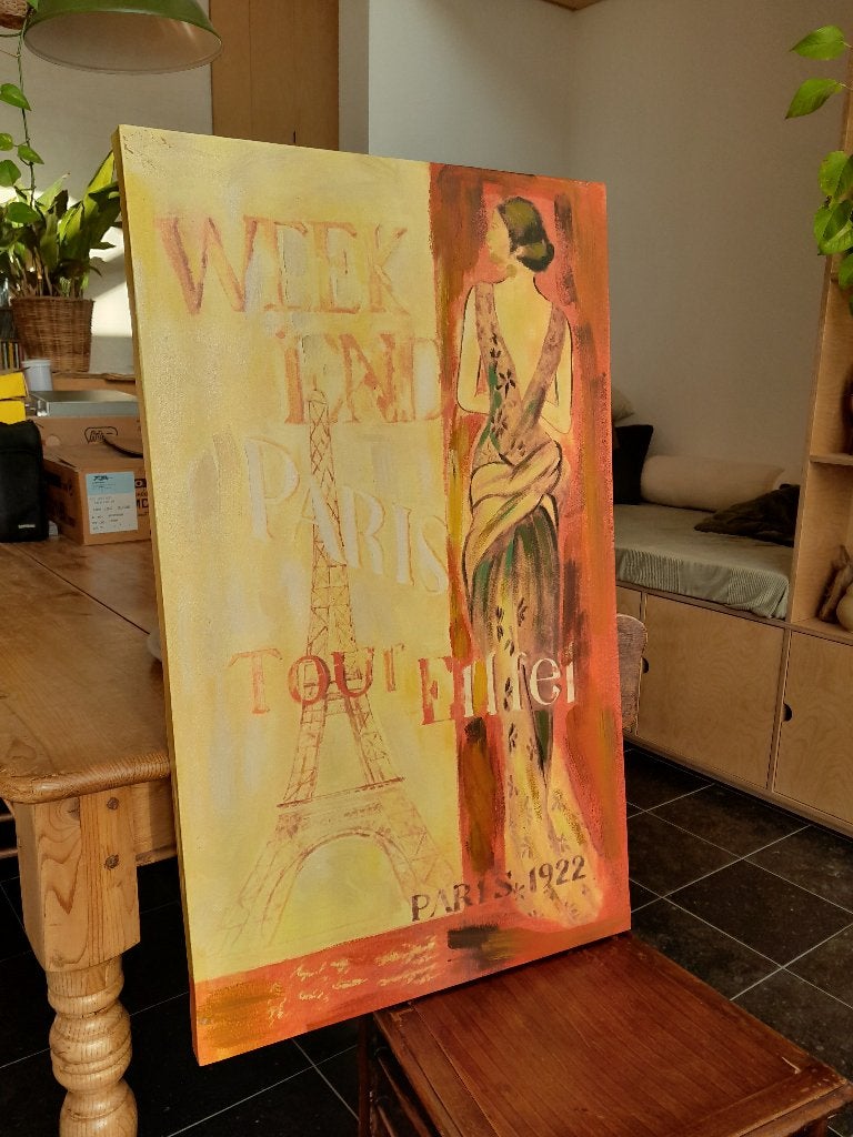 Reproduction sur toile de « Weekend Paris 1922 », Enlèvement, Sur cadre en bois