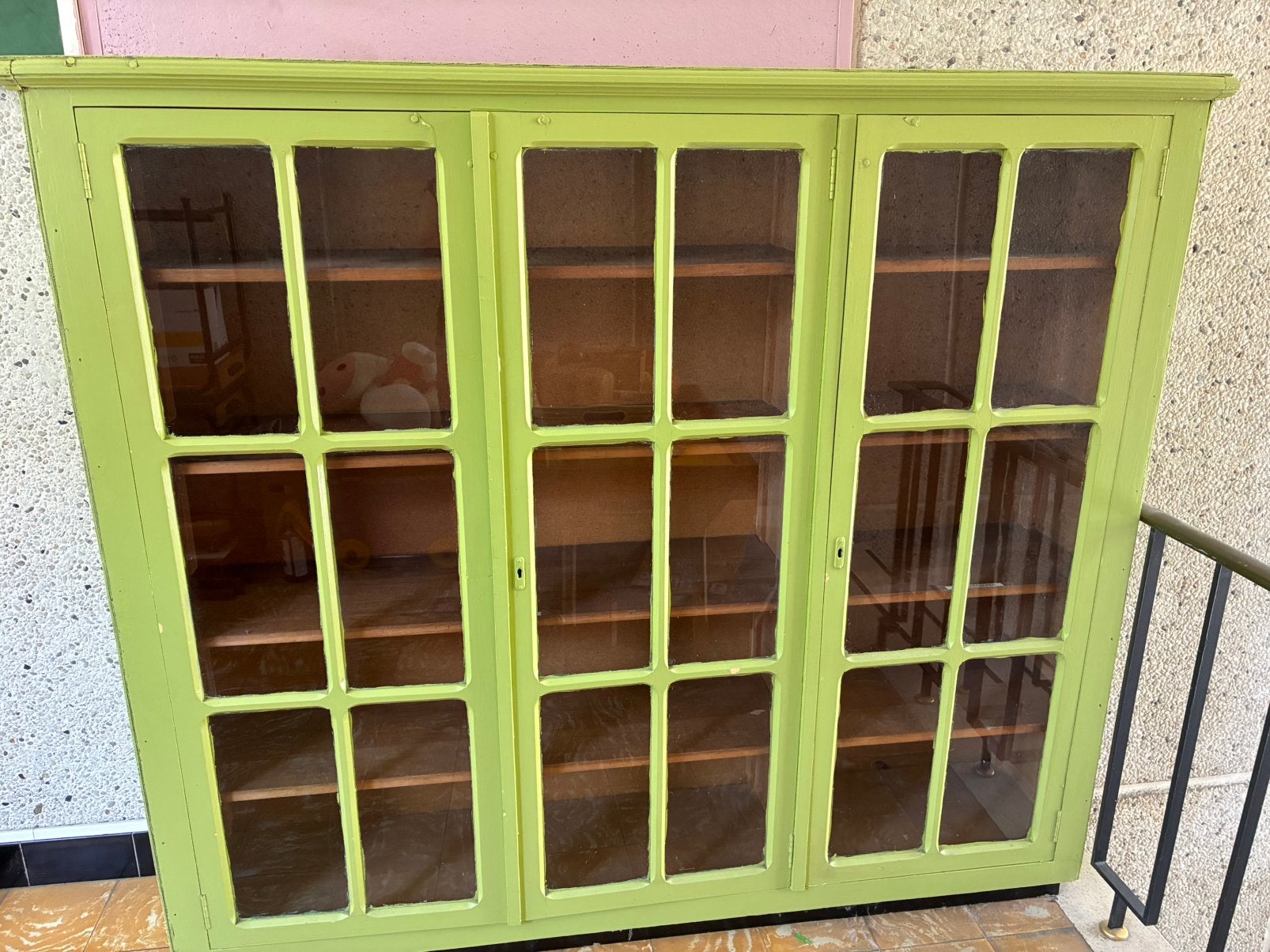 Groene kast met glazen deurtjes, Ophalen, Gebruikt, 100 tot 150 cm, 150 tot 200 cm