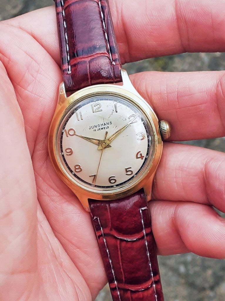 Vintage Junghans handwinding 50s, Bijoux, Sacs & Beauté, Montres | Anciennes | Antiquités, Enlèvement ou Envoi, Montre-bracelet