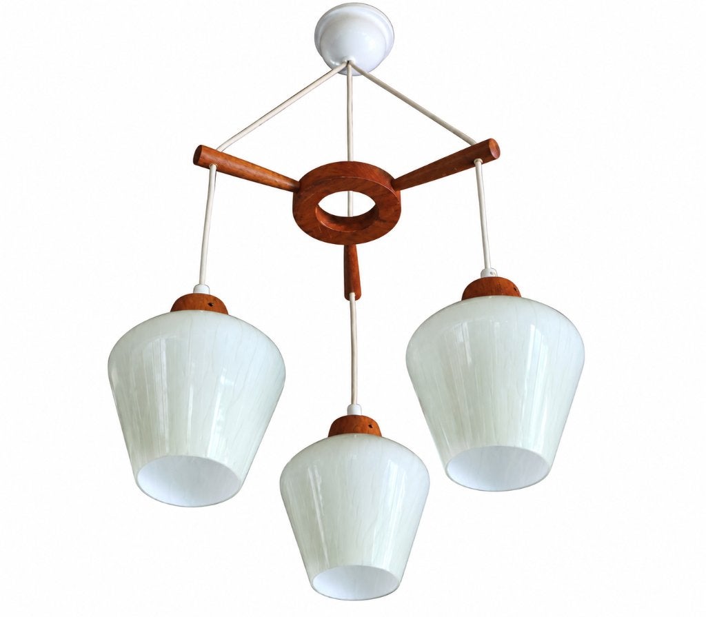DANISH MID CENTURY TEAK WOOD CASCADE PENDANT LAMP, Enlèvement