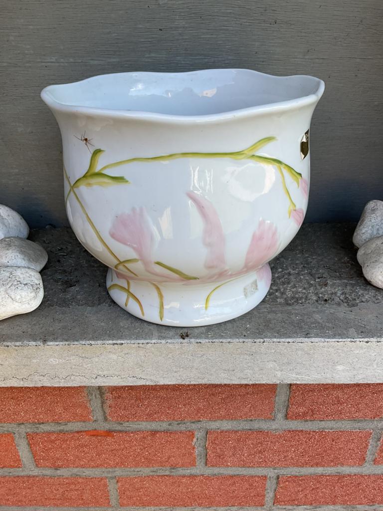 Mooie witte bloempot, Tuin en Terras, Ophalen, Steen, Rond, Zo goed als nieuw