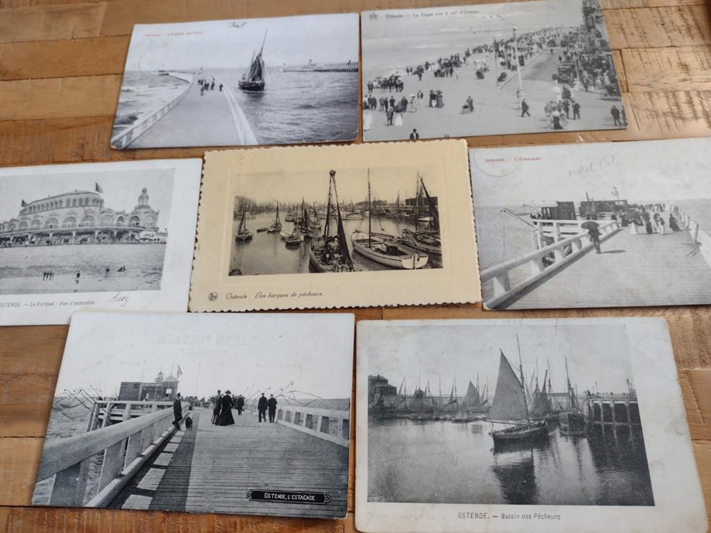 LOT: 7 OUDE POSTKAARTEN OOSTENDE (postzegels oa 1905-6), Verzamelen, Ophalen of Verzenden, Voor 1920, Gelopen, West-Vlaanderen