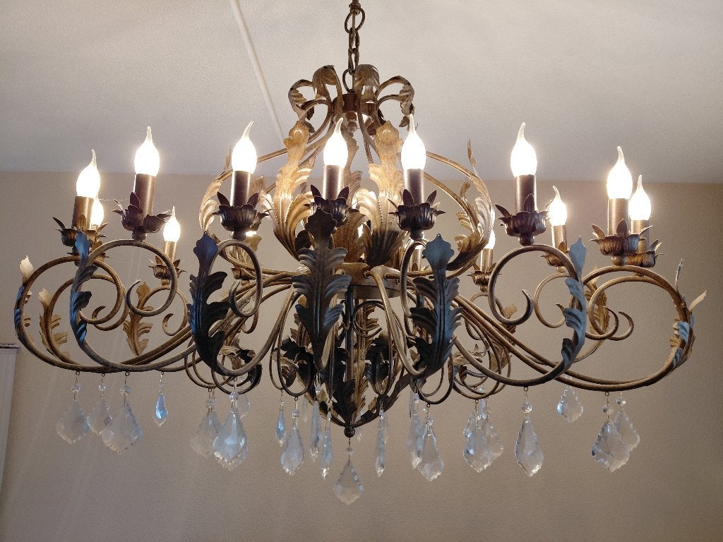 antieke smeedijzeren kroonluchter, Huis en Inrichting, Lampen | Kroonluchters, Ophalen, Smeedijzer, E14 (klein), Zo goed als nieuw