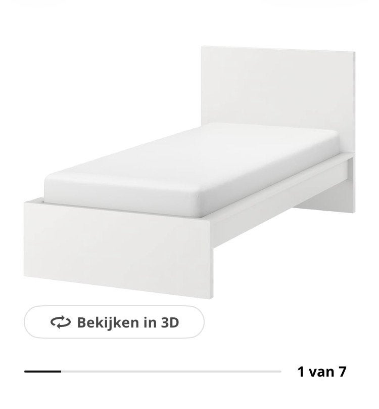 Ikea, Bedframe met matras, wit, 90x200 cm · Gebruikt, Ophalen, 90 cm, Eenpersoons, Wit