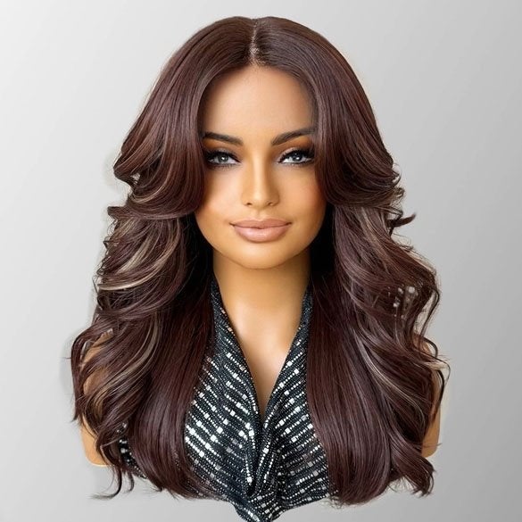 Lace front pruik lang kastanjebruin haar met grove slag mode, Verzenden, Nieuw