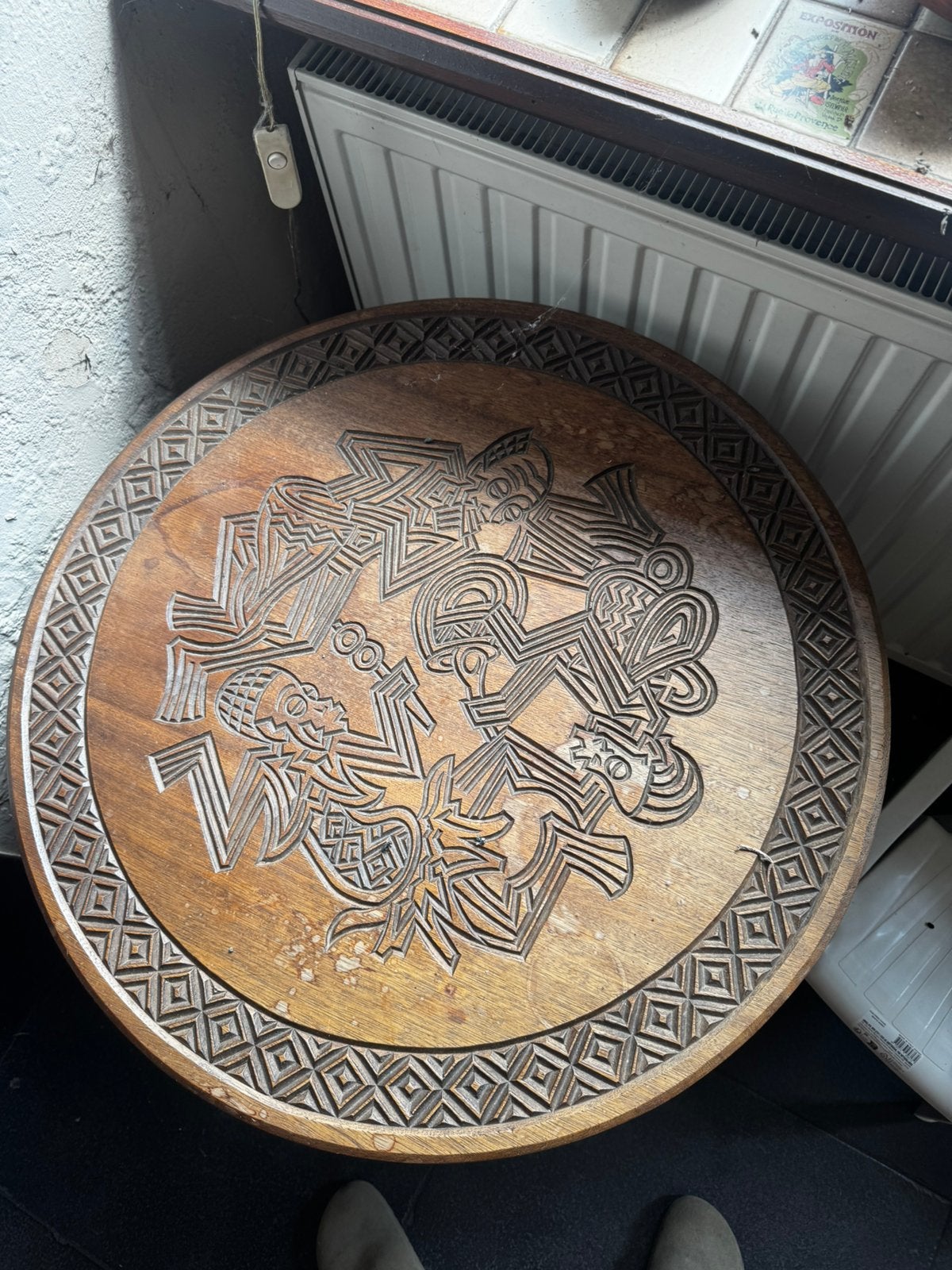 Vintage Congolese tafel – Massief Houtsnijwerk – Mid-Century, Ophalen of Verzenden, Houtsnijwerk