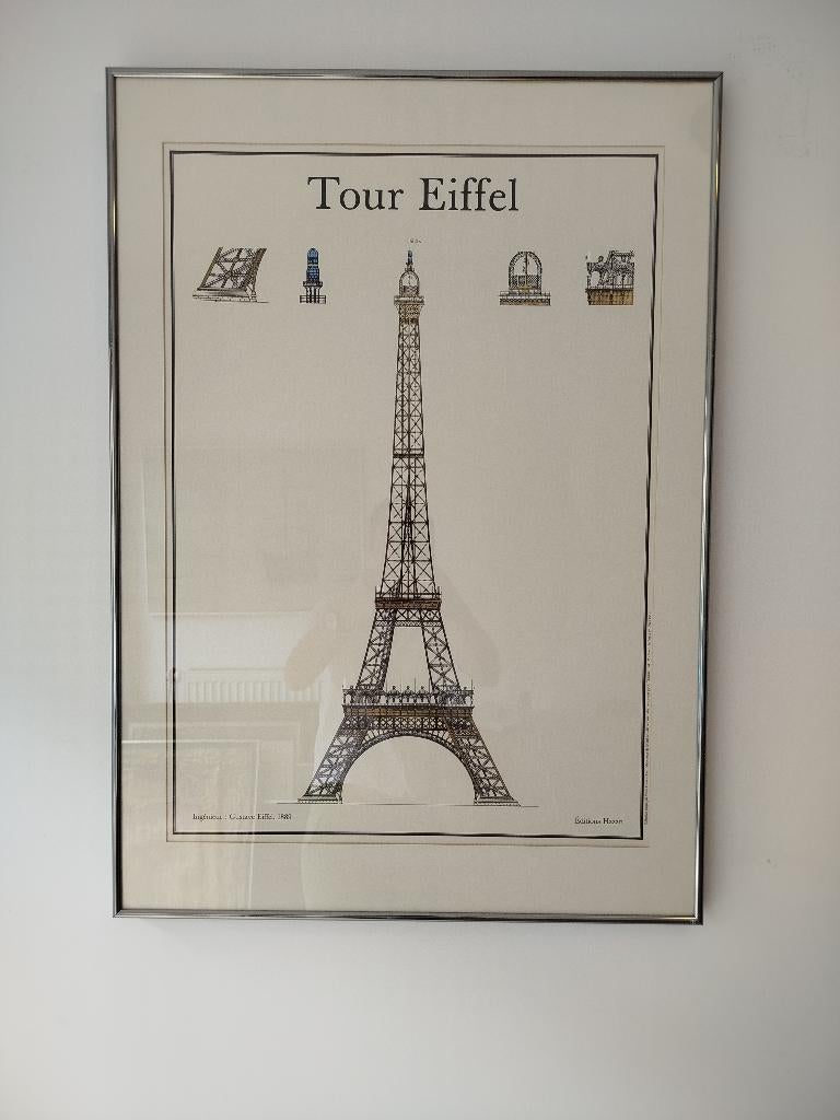 Vintage Eiffeltoren Poster Editions Hazan (AF 135) Ingelijst, Maison & Meubles, 75 cm ou plus, Enlèvement ou Envoi, Comme neuf