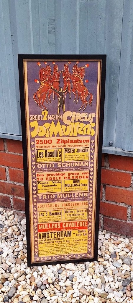 Circus affiche van het Groot 2 masten circus Jos Mullens🎪, Ophalen, Met lijst, A1 t/m A3, Reclame