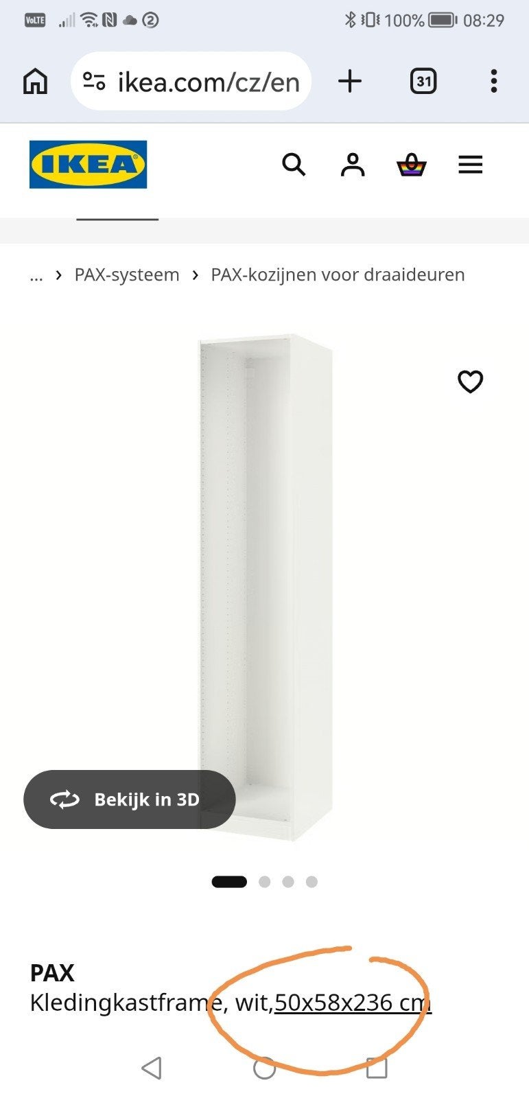 Pax kast ikea nieuw, Enlèvement