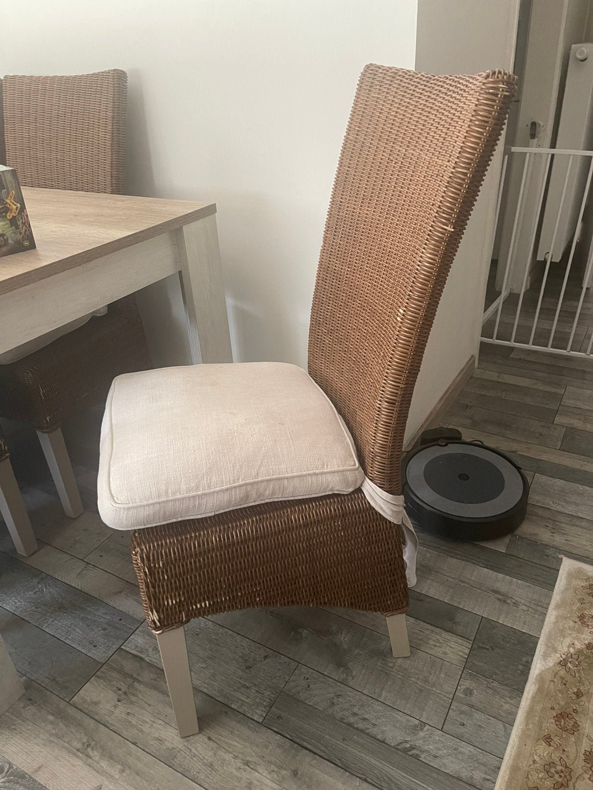6 rieten stoelen & kussens, Ophalen, Gebruikt, Overige kleuren, Riet of Rotan