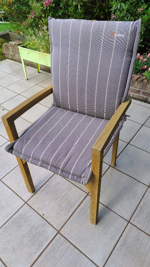 8 stevige massieve teak tuinstoelen, Tuin en Terras, Tuinstoelen, Ophalen, Gebruikt, Teakhout, Stapelbaar