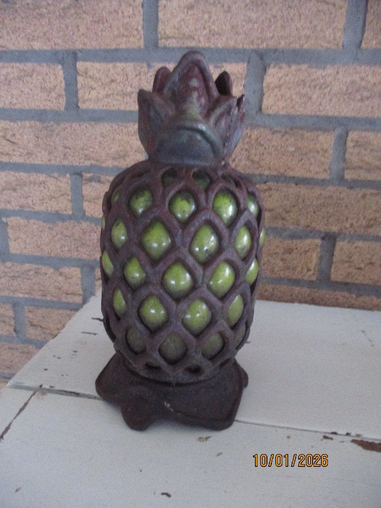 Gietijzeren lamp met glazen binnenkant, Antiek en Kunst, Ophalen of Verzenden