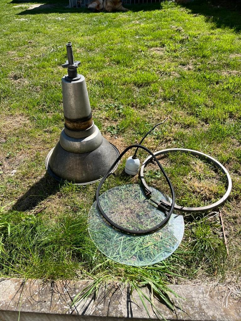 Lampe suspendue vintage industrielle 40cm, Moins de 50 cm, Enlèvement ou Envoi, Verre, Utilisé