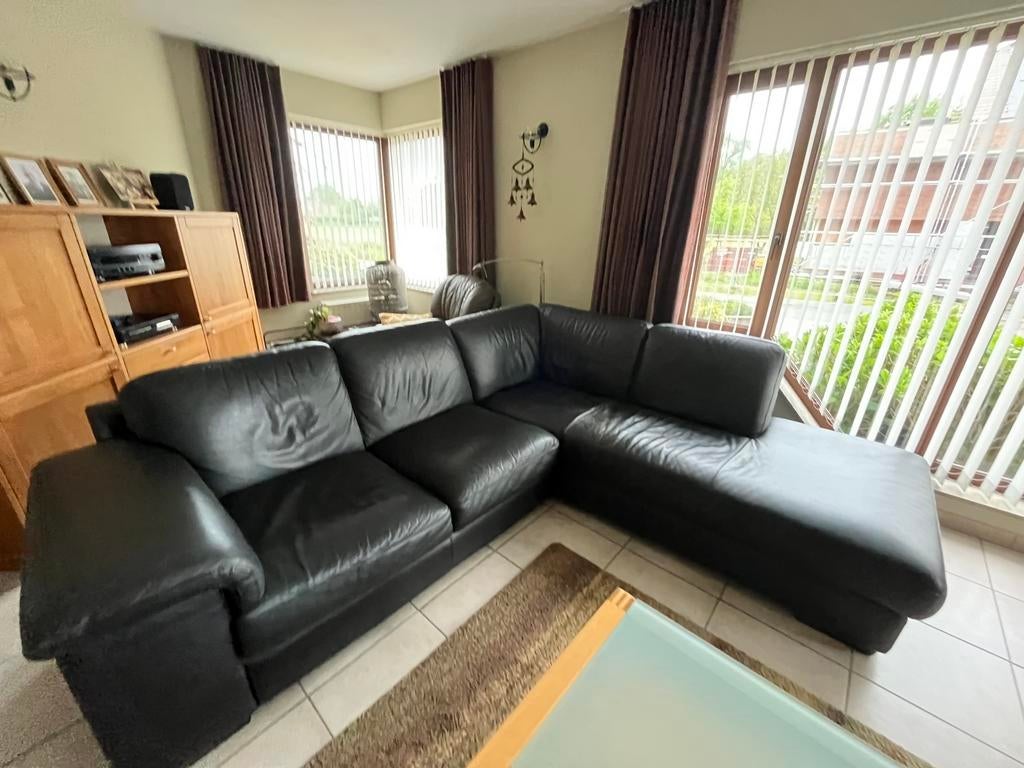 Zwart lederen zithoek merk Natuzzi, Enlèvement, Utilisé, Cuir, Modern