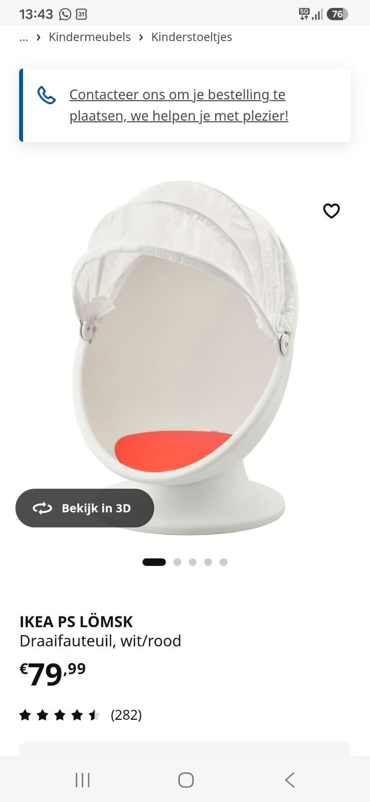 Draaifauteuil ikea.Roodwit, Enlèvement, Comme neuf