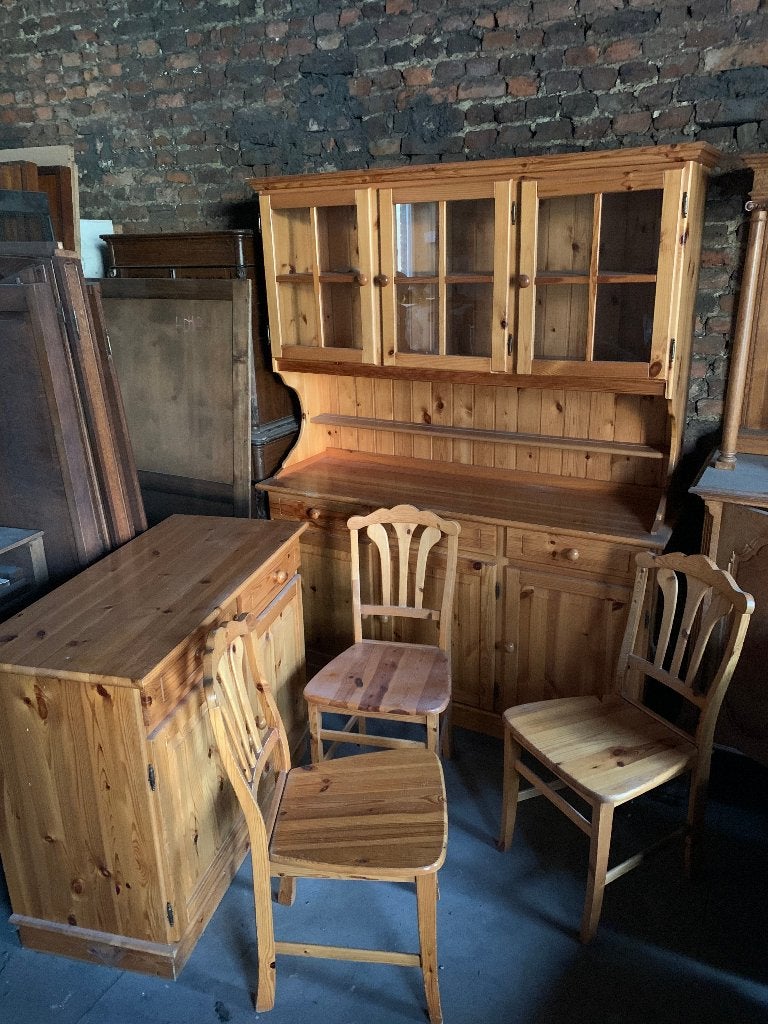 Ensemble vaisselier buffet en pin massif, Maison & Meubles, 25 à 50 cm, 100 à 150 cm, Utilisé, 150 à 200 cm