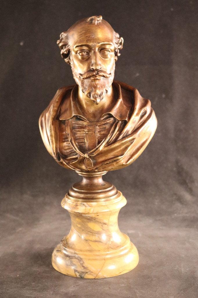 Antieke bronzen buste Shakespeare, Ophalen of Verzenden, Buste