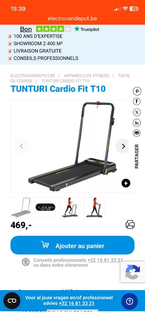 Tunturi opvouwbare loopband, Ophalen, Gebruikt