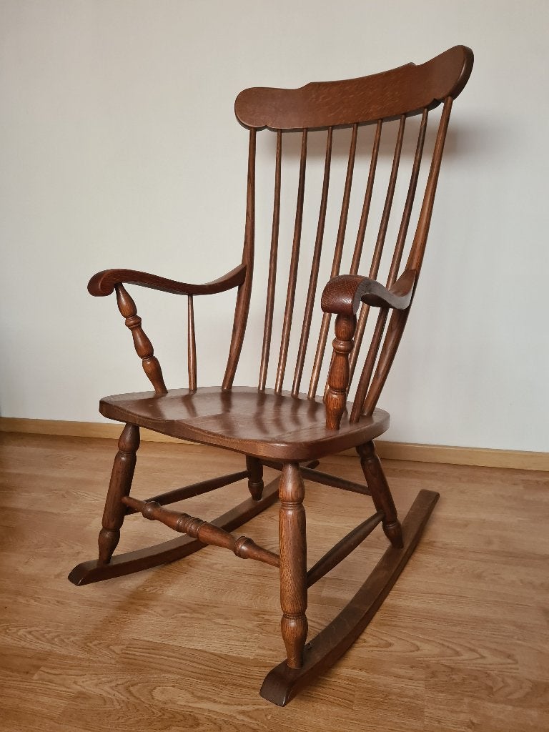 Vintage houten schommelstoel – Windsor-stijl, Ophalen, Bruin, Eén, Hout