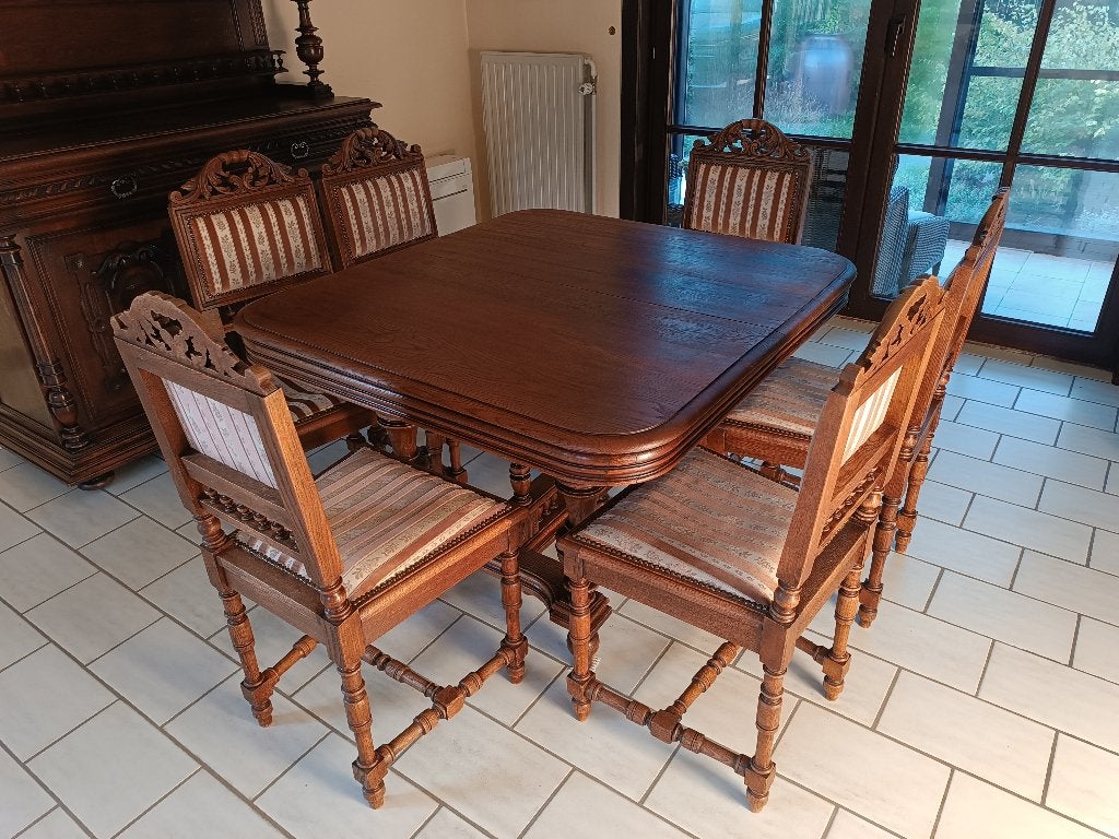Antieken tafel met 6 stoelen, Antiek en Kunst, Ophalen