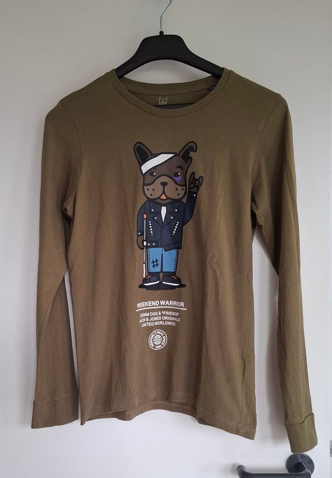 Kakigroene longsleeve hond Jack & Jones maat 164 of 14 jaar, Enfants & Bébés, Vêtements enfant | Taille 164, Comme neuf, Garçon