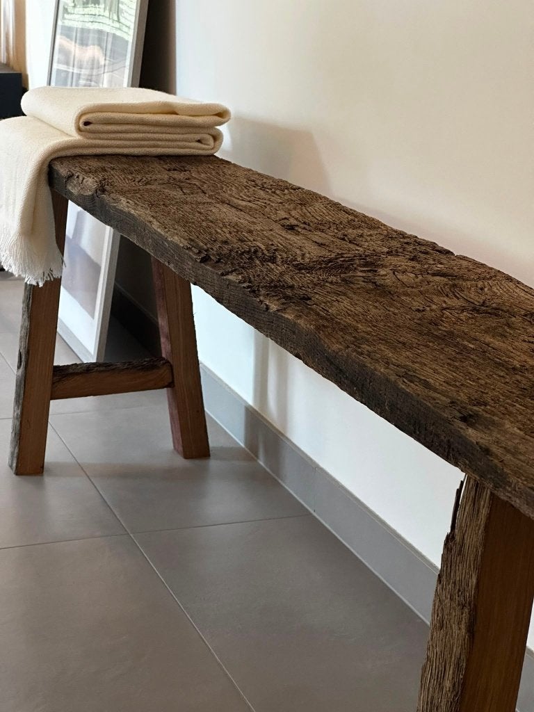 Rustiek eiken bankje – massief hout, Ophalen, Nieuw
