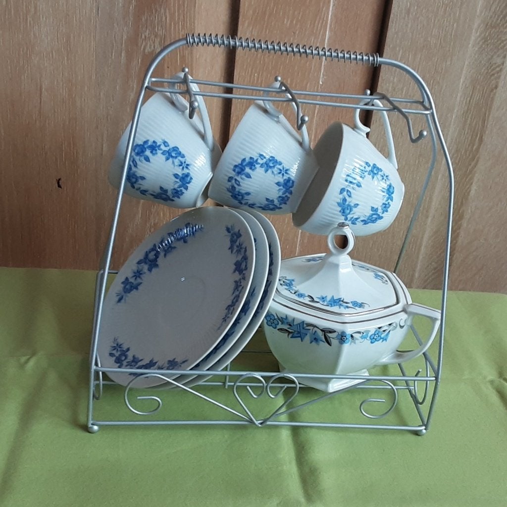 SET 3 koffiekopjes Onderschalen Suikerpot Metalen houderder, Ophalen of Verzenden, Vintage