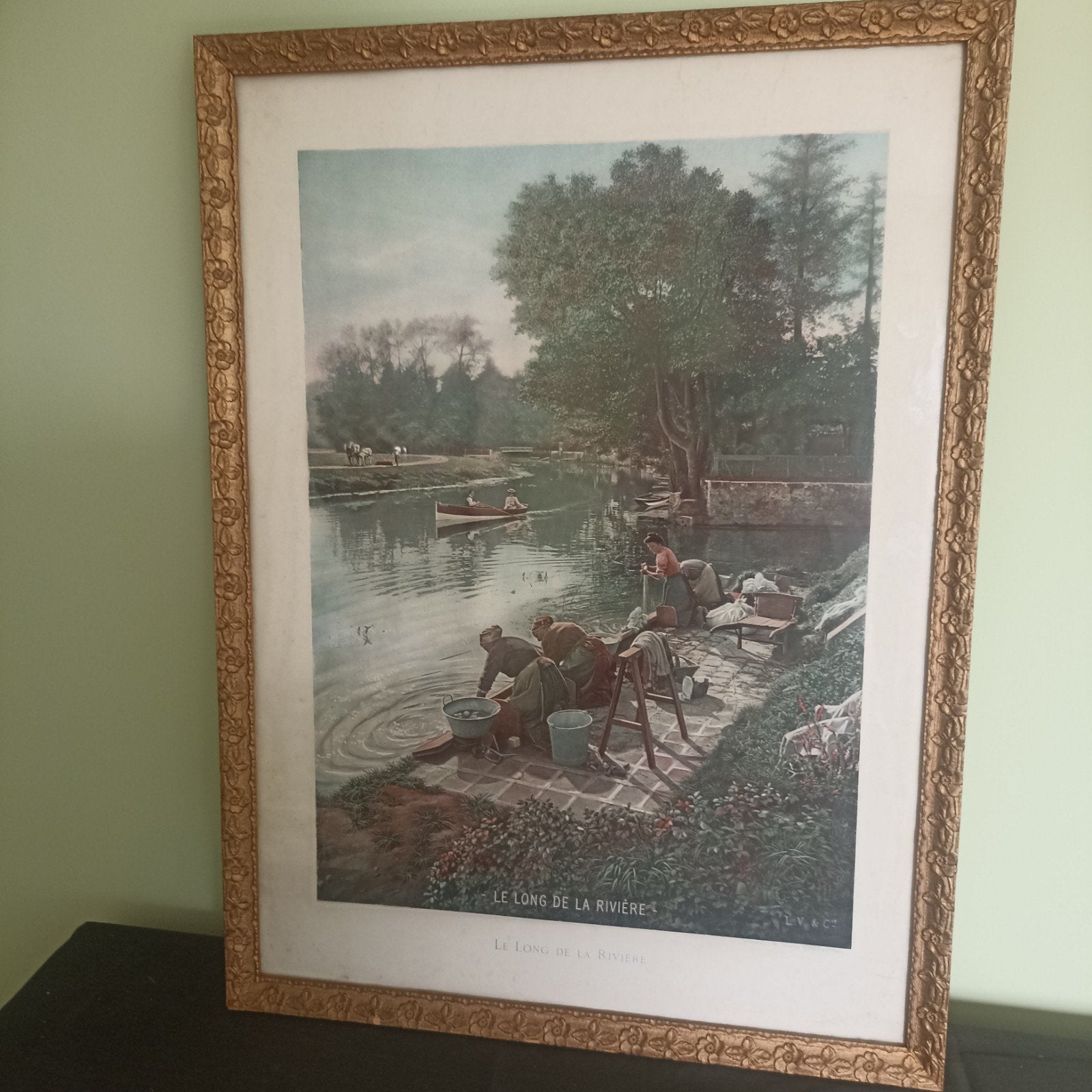 Belle estampe d'art « Le Long de la Rivière » (vers 19), Antiquités & Art, Art | Eaux-fortes & Gravures, Envoi