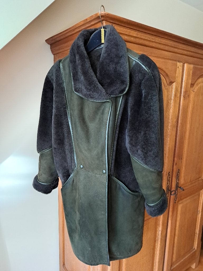 Groene mantel in daim, Kleding | Dames, Ophalen, Maat 42/44 (L)