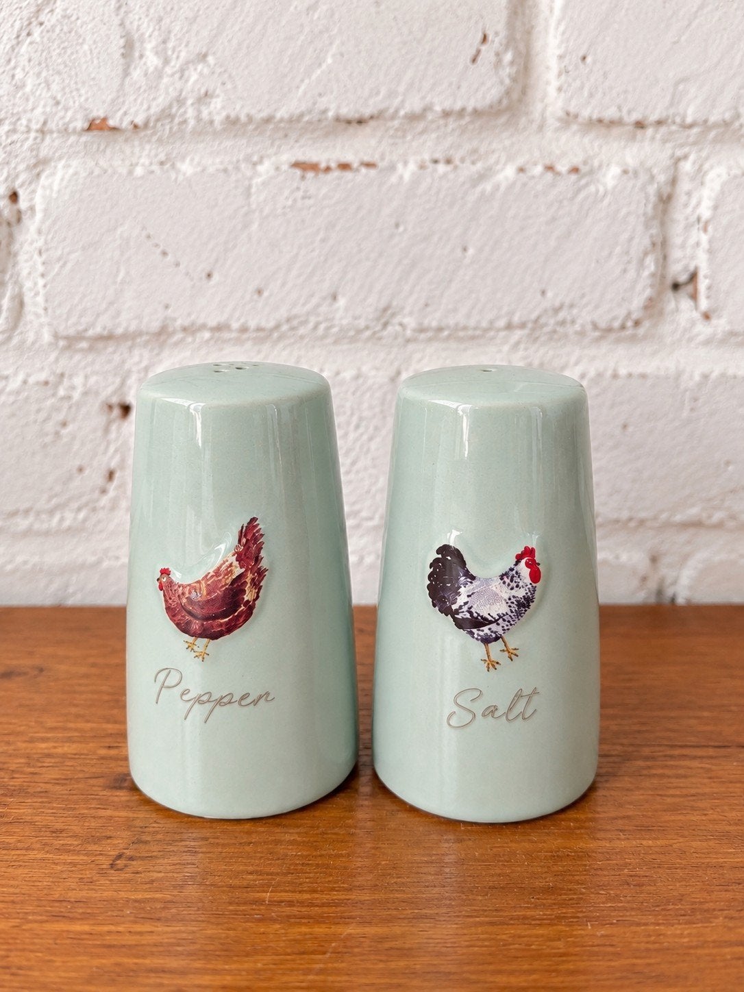 Salière et poivrière poules – céramique vert pastel, Ophalen of Verzenden, Groen