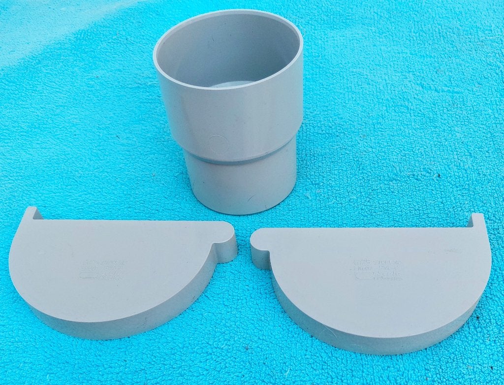 Eindstuk goot G125 + verbindingsmof dia 80/80mm - Scala., Doe-het-zelf en Bouw, Ophalen of Verzenden, Nieuw, PVC, Dakgoot