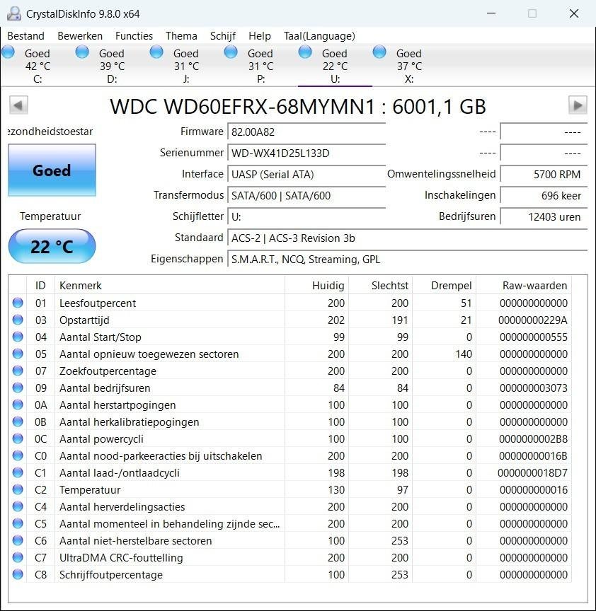 HDD 6TB WD, Computers en Software, Intern, Gebruikt, Ophalen of Verzenden, WD (Western Digital)