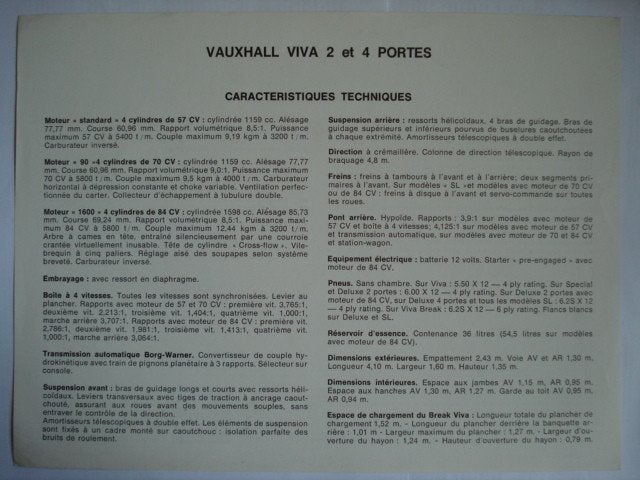 Vauxhall Viva 1968 specs Brochure Catalogue Prospekt, Envoi, Comme neuf, Opel