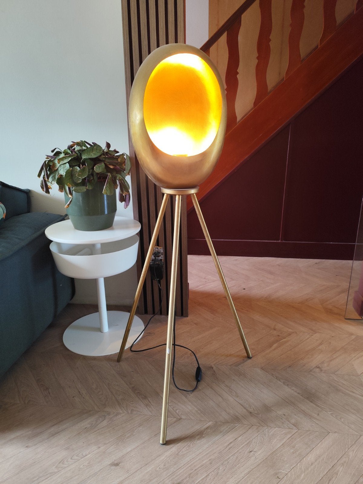 Staande lamp goud, eivormig, Huis en Inrichting, Lampen | Vloerlampen, Ophalen