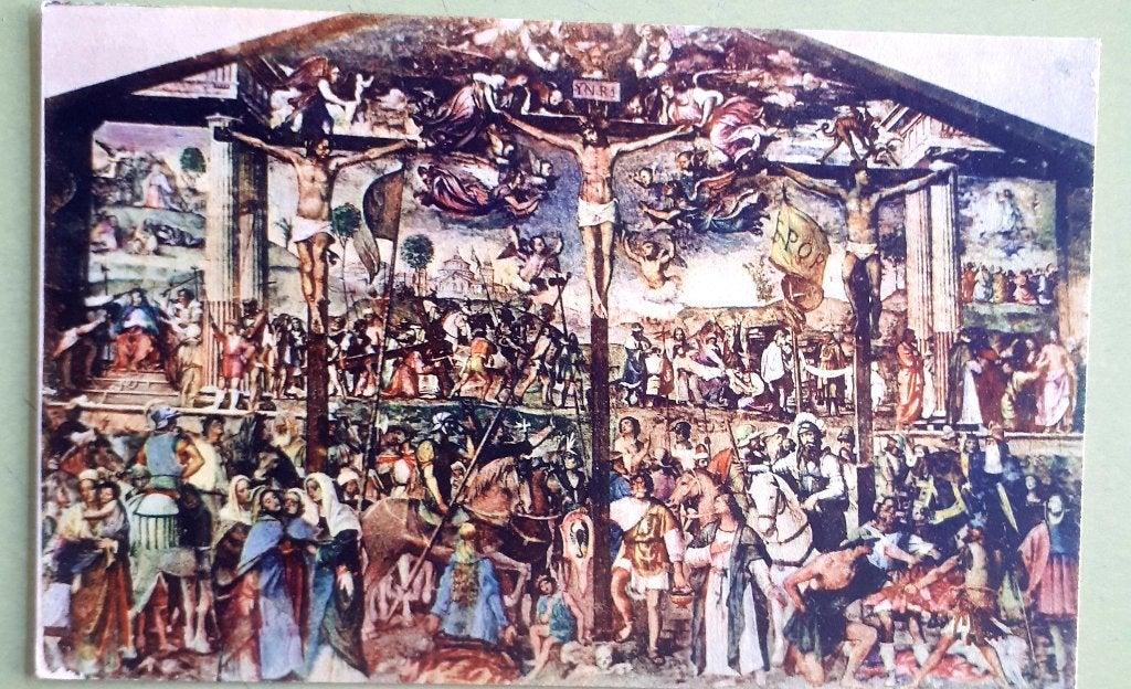 CP religieuse ancienne : Crucifixion Lugano Ref.R93, Collections, Religion, Enlèvement ou Envoi, Comme neuf, Carte ou Gravure