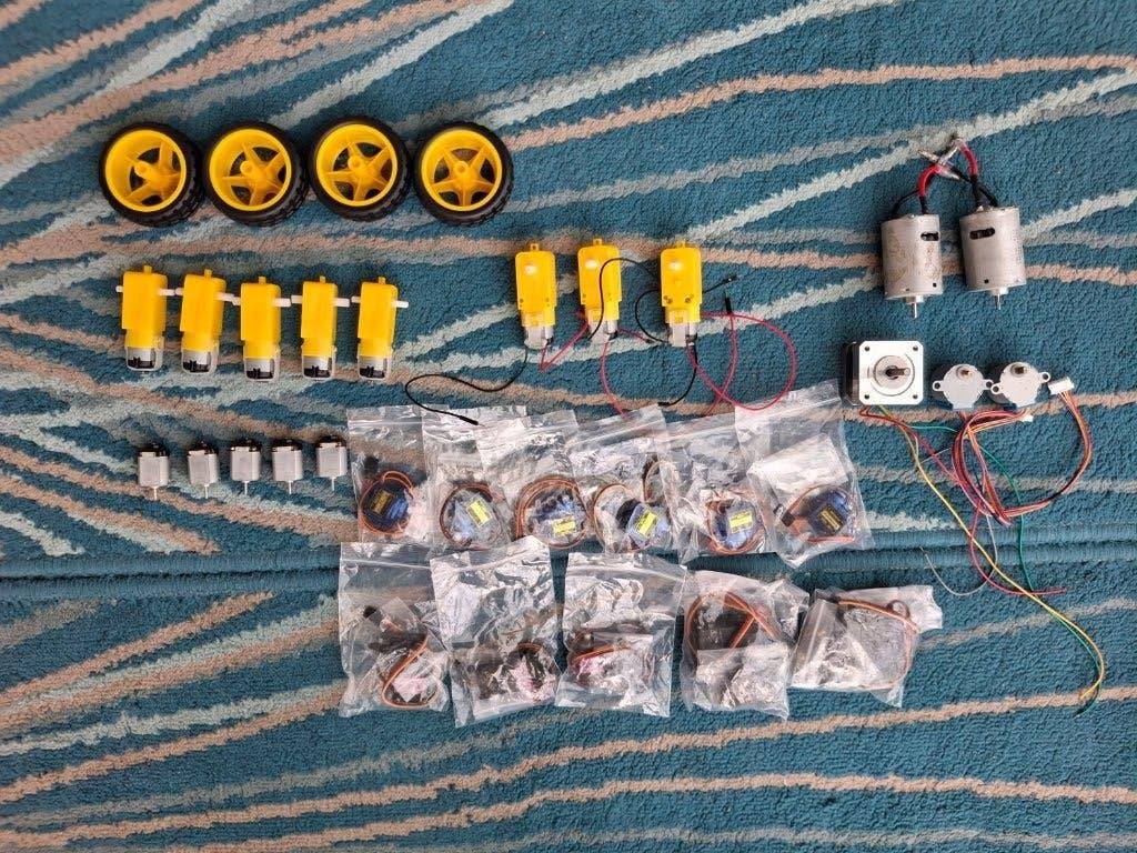 elektronica set ,sensoren, displays, relais, motoren, ..., Ophalen, Gebruikt