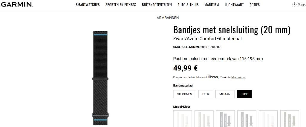 Bracelet Garmin 20 mm, Enlèvement ou Envoi, Neuf, Noir, Garmin