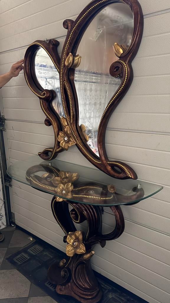 Meuble d’entrée avec miroir design + tablette en verre, Enlèvement, Comme neuf, Verre