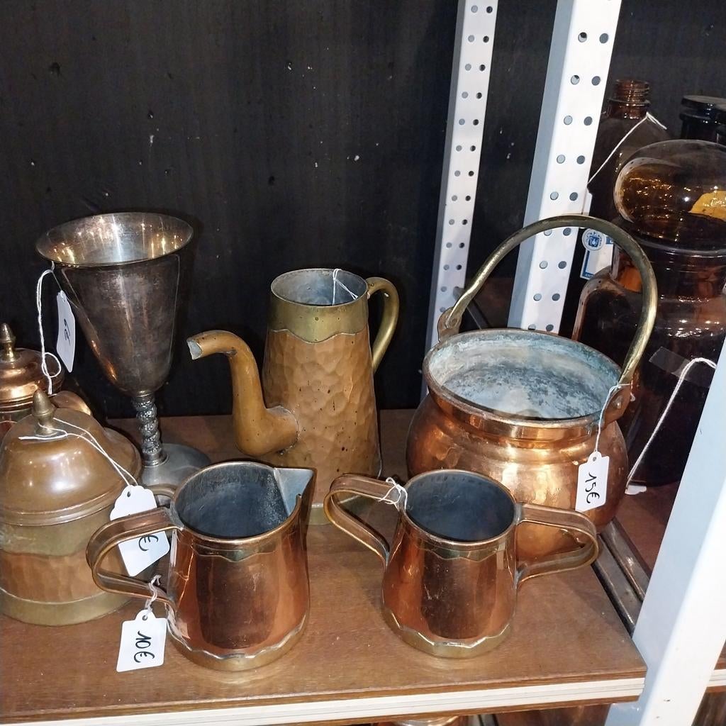 Vintage koper & messing decoratie – kannen, koffiepotten...., Antiek en Kunst, Antiek | Brons en Koper, Koper, Ophalen