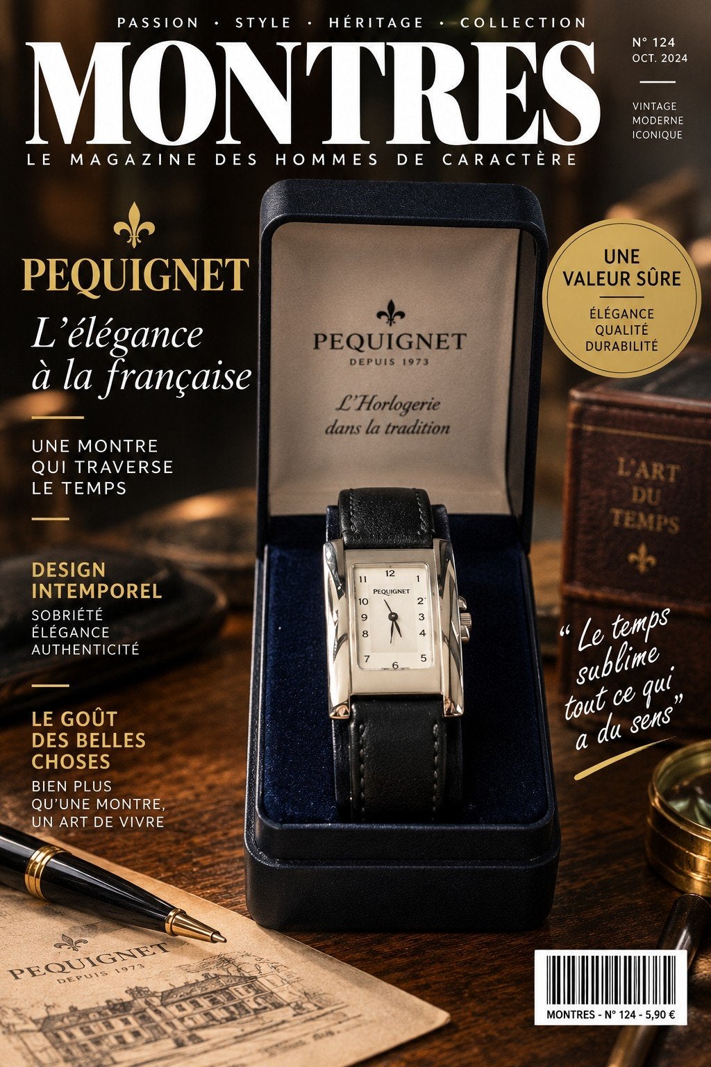 Montre Pequignet Vintage Suisse – Saphir vert – Rare – Boîte, Enlèvement ou Envoi, Argent, Montre-bracelet, Cuir