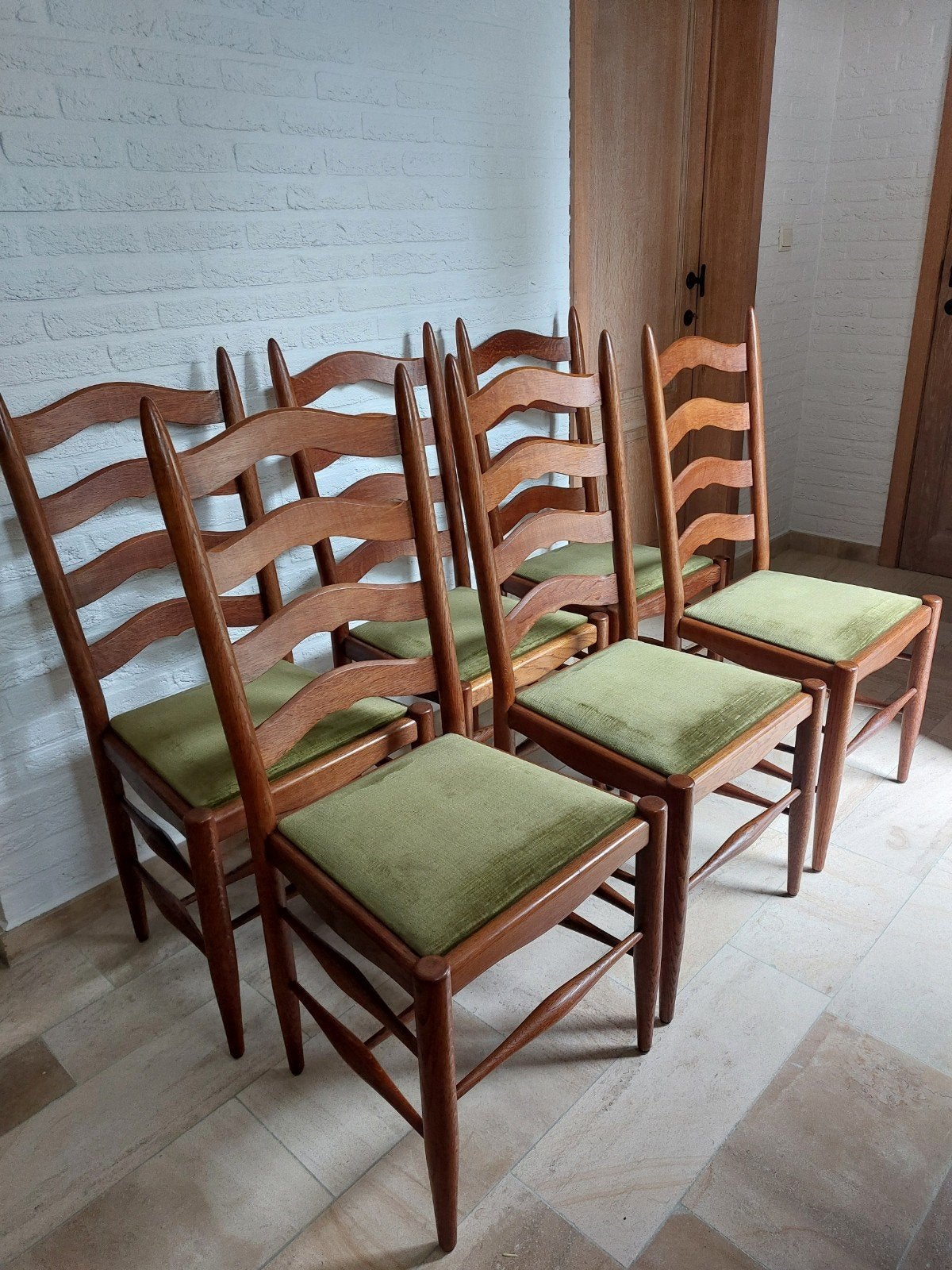 6 massief eiken stoelen  SAMEN 45€, Ophalen