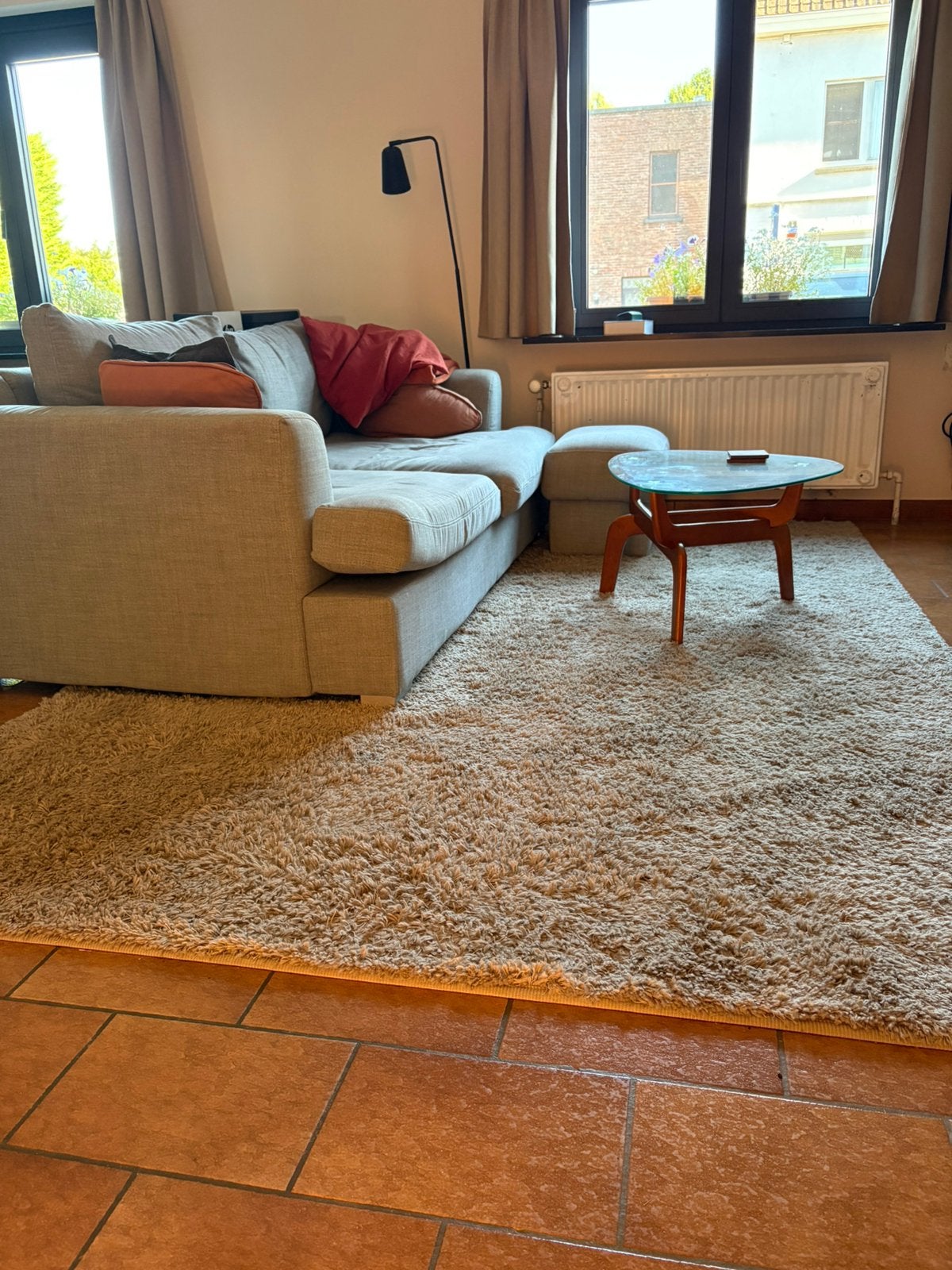 Groot hoogpolig beige tapijt, 200 cm ou plus, Beige, 150 à 200 cm, Enlèvement