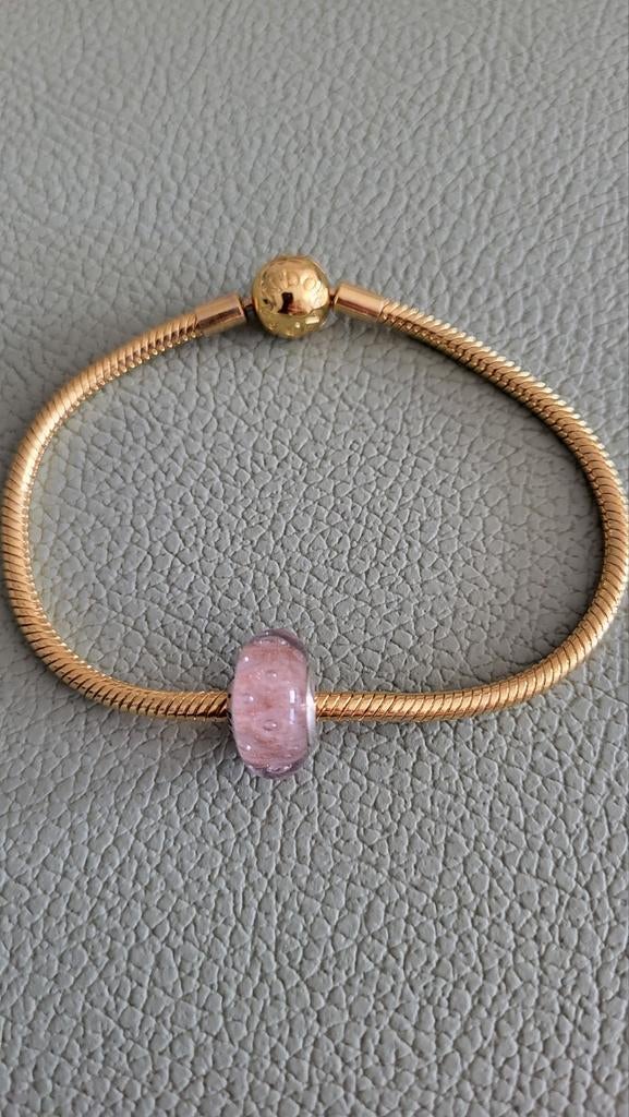 Pandora murano glas bedel roze glitter, Ophalen of Verzenden, Nieuw, Roze, Zilver