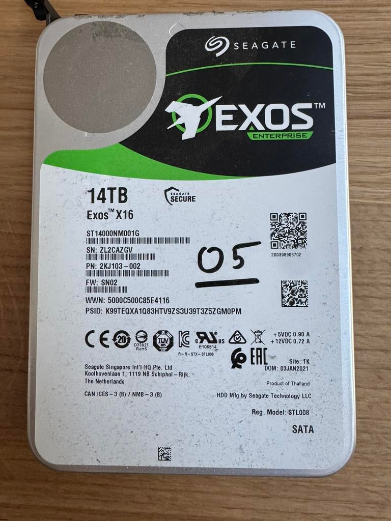 Seagate Exos X16 14TB sata (enterprise schijven), HDD, Interne, Serveur, Enlèvement