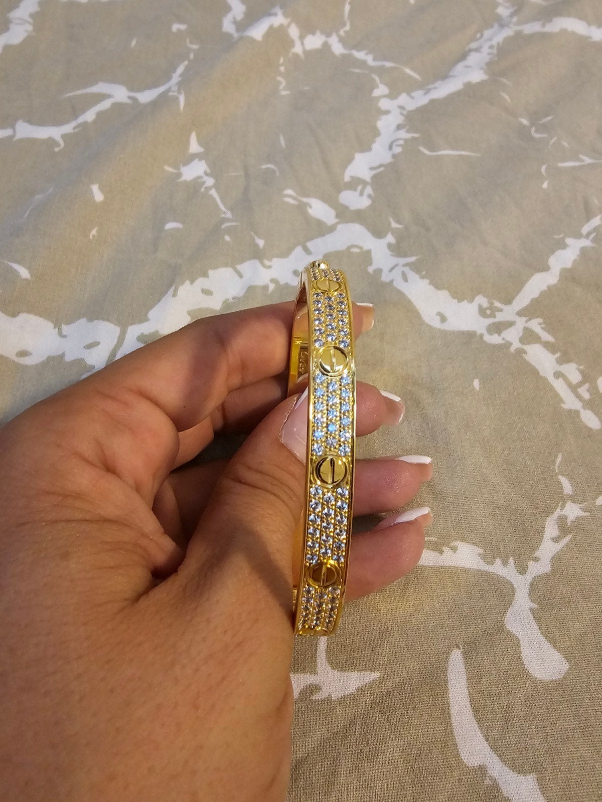 Bracelet de luxe en zircone doré - acier inoxydable - neuf, Bijoux, Sacs & Beauté, Bracelets, Neuf, Or, Acier, Avec cristal