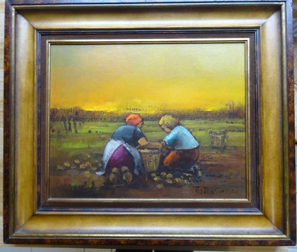 Lea Vanderstraeten, doek, Veldwerk, 40 x 50 cm,, Antiek en Kunst, Kunst | Schilderijen | Klassiek, Ophalen of Verzenden