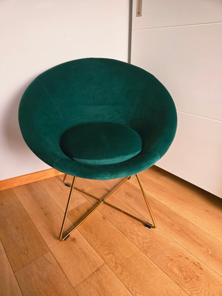 Fauteuil Crapaud Design • Velours Vert Émeraude & Pieds Doré, Maison & Meubles, Chaises, Comme neuf, Une, Synthétique, Métal, Autres couleurs