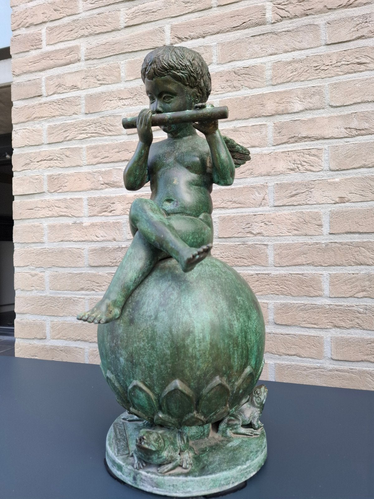 Bronzen engel fontein met kikkers, Ophalen, Gebruikt, Overige materialen, Fontein