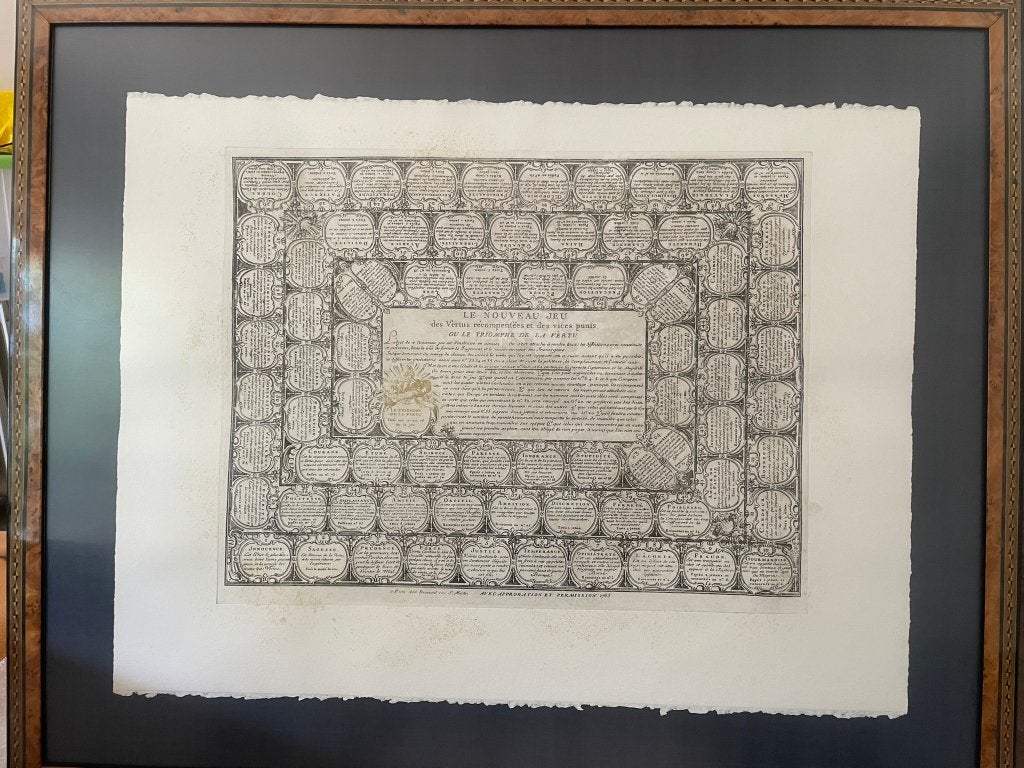 Gravure ancienne Jeux Triomphe de la Vertu 1763, Avant 1940, Gravure, Enlèvement, Utilisé