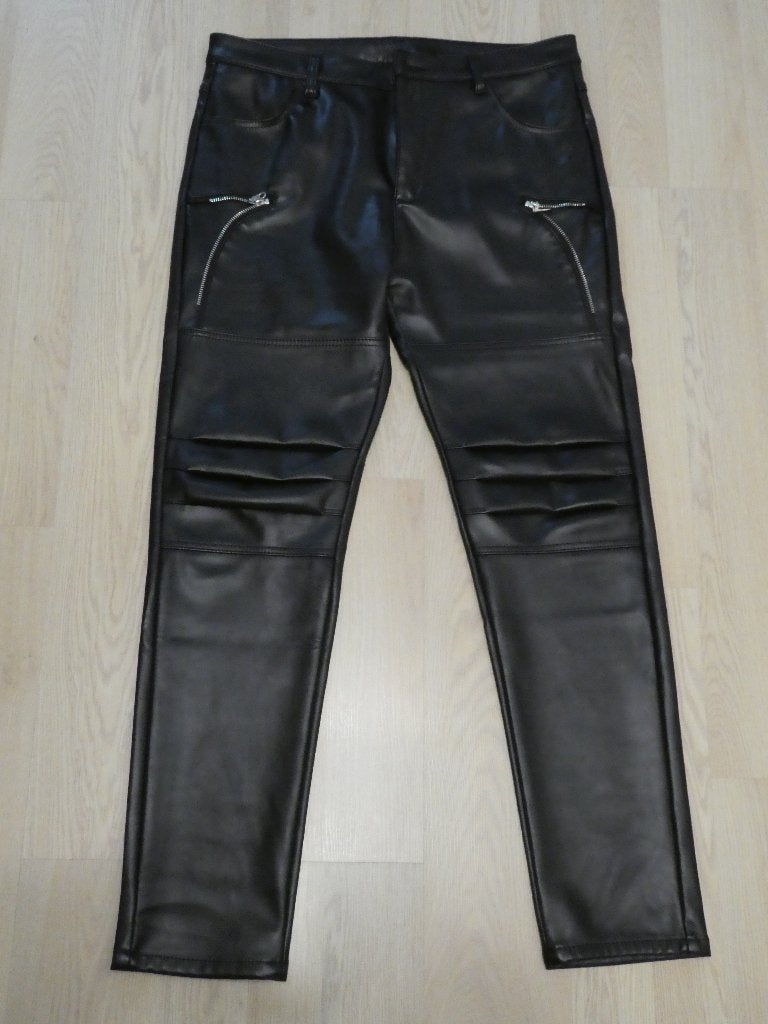 Broek Leather Look Zwart Met Ritsen, Kleding | Heren, Ophalen of Verzenden, Nieuw, Zwart